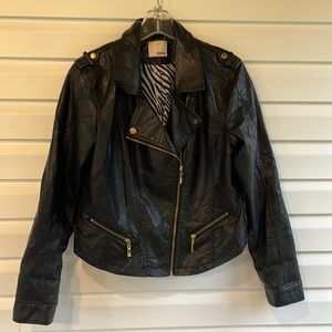 Vintage BONGO Faux Leather Biker Jacket Zebra Lining Bomber Vegan 90’s Punk